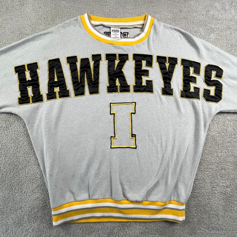 Iowa Hawkeyes NCAA PINK Victorias Secret Gray Sweatshirt Womens Medium Y2K Party